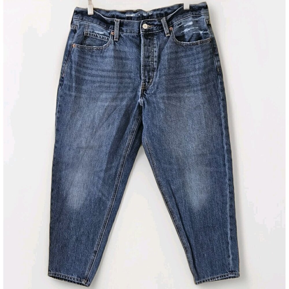 Old Navy Jean Women 12 Blue Slouchy Taper High Rise Cropped Cotton Cottage Denim